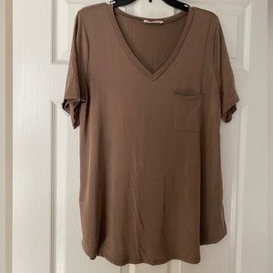 Pinkblush Mocha V-Neck Front Pocket Short Sleeve
Maternity Top
